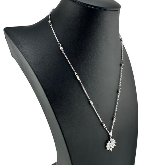 Cubic Zirconia Princess Marquise Flower Prong Set Silver Tone 18" Necklace - Picture 8 of 8